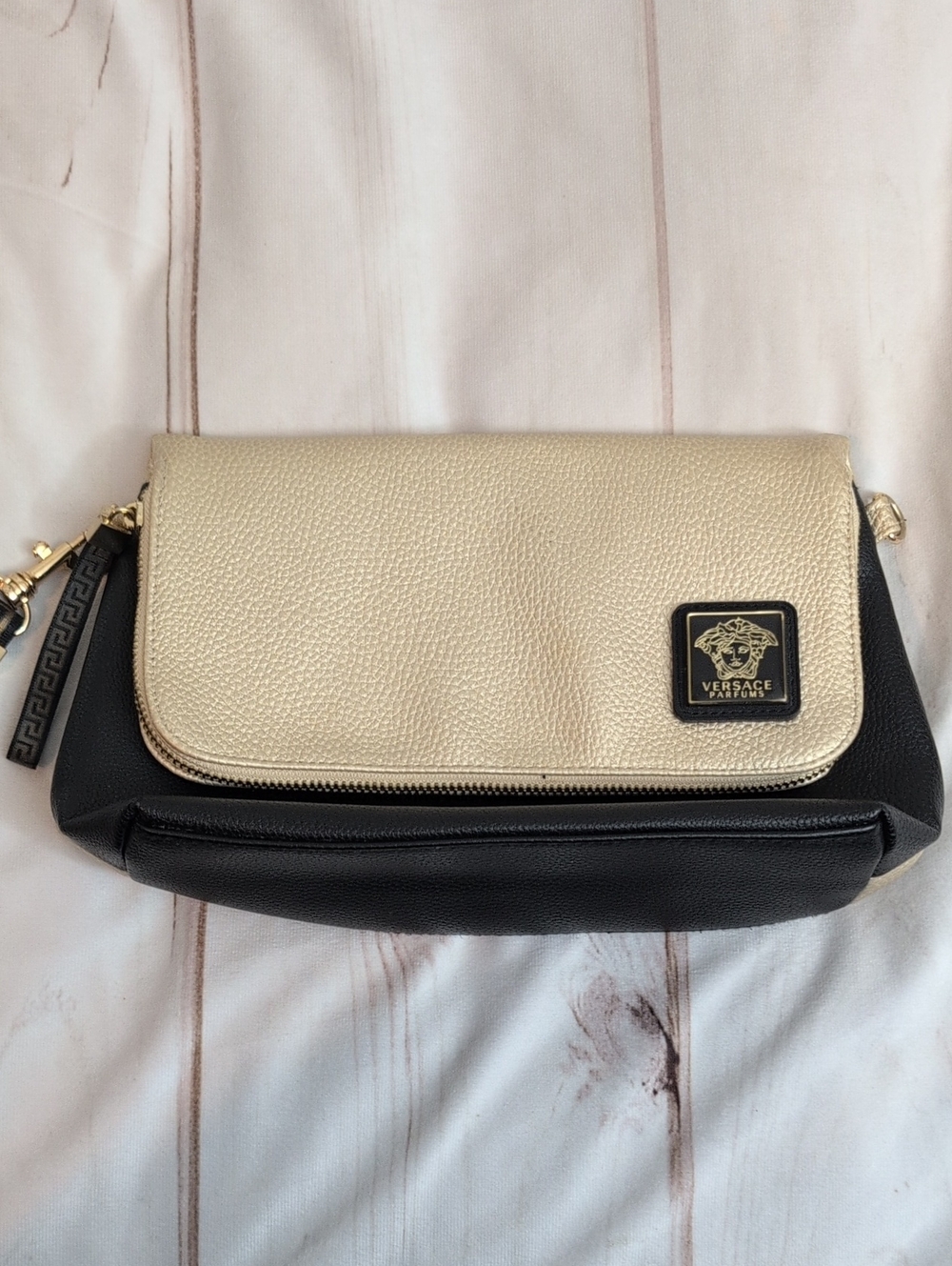 Versace Parfums Medusa Gold Black Clutch Wristlet Bag Promo GWP Greek Key